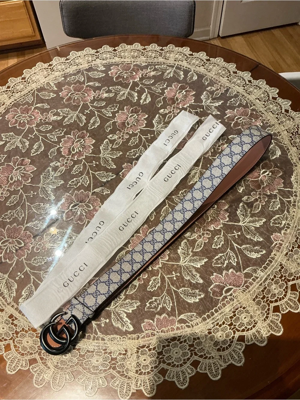 Gucci GG Monogram Belt with Navy snakeskin